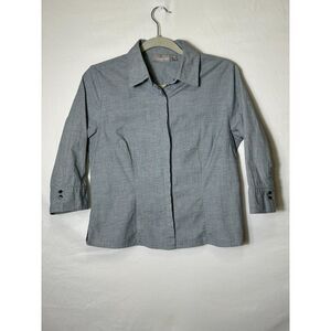 Croft & Barrow Women's Petite Stretch Button Down Blouse Gray, Size MP